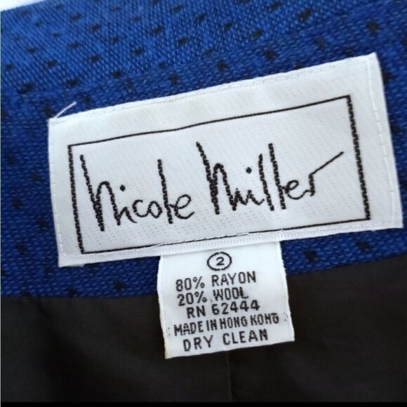 NICOLE MILLER VINTAGE BLUE & BLACK WOOL BLAZER SZ.2 EUC - Picture 5 of 5